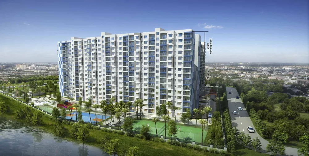 Artist's impression of the tennis court beside the towers